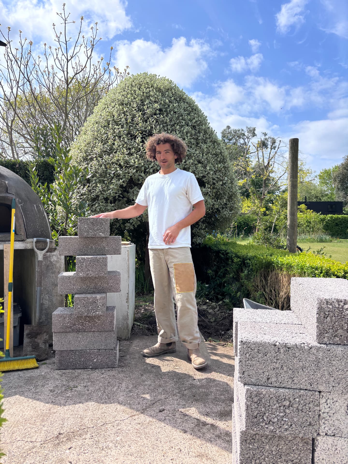 On site with blockwork stacked ready for the outdoor kitchen structure